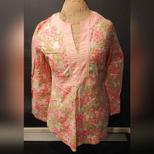 Lilly Pulitzer Pink Floral Butterfly Print Tunic Size M